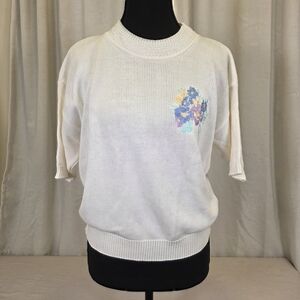 Vintage Floral Embroidered Knit Sweater Medium Cottagecore